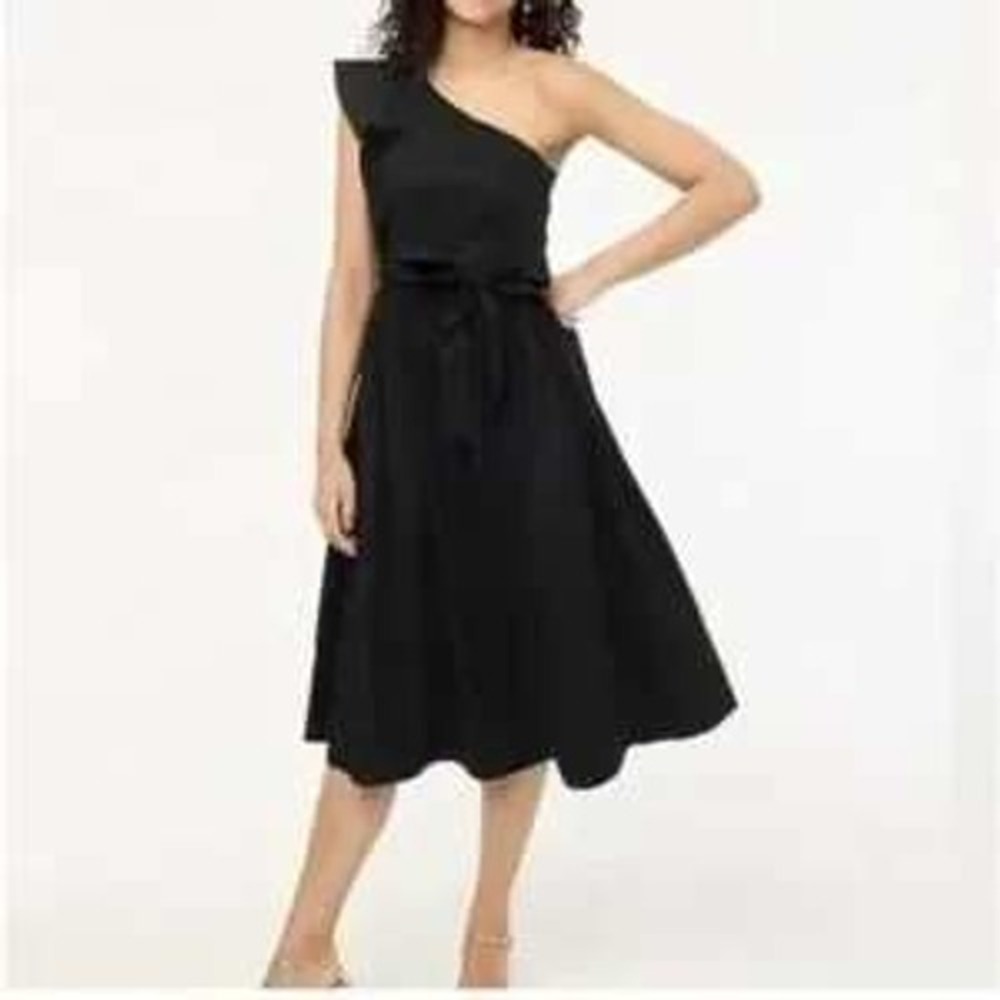 J.‎ Crew Factory Black One Shoulder Ruffle Dress Size 8